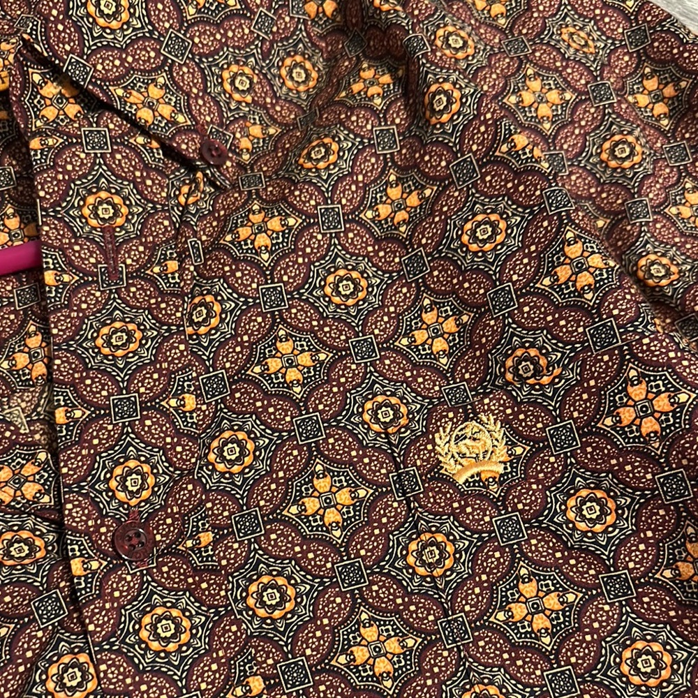 Orange Patterned Button-Up Shirt - image 3